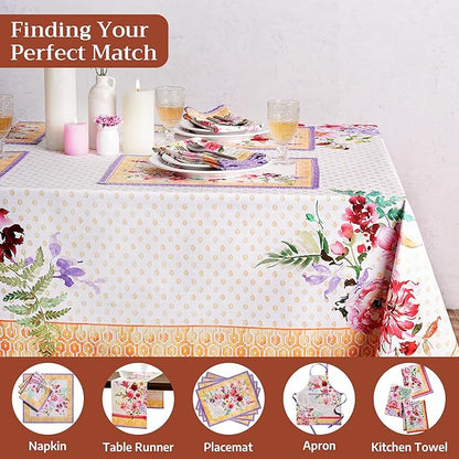 Maison d' Hermine Premium Table Cloth Rectangle Table 100% Combed Cotton 120 x 70 Inches Tablecloth Reusable Decorative for Dining Room, Farmhouse, Home, Party, Festive & Wedding - Summer Joy