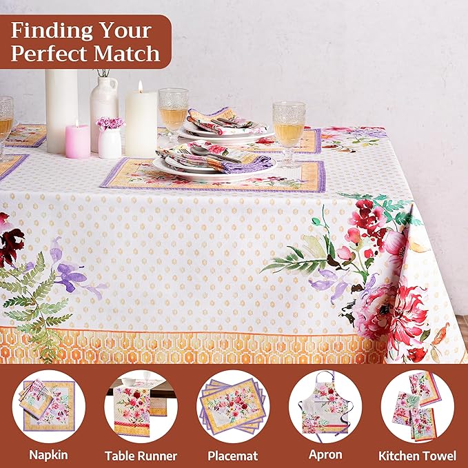 Maison d' Hermine Premium Table Cloth Rectangle Table 100% Combed Cotton 140 x 70 Inches Tablecloth Reusable Decorative for Dining Room, Farmhouse, Home, Party, Festive & Wedding - Summer Joy