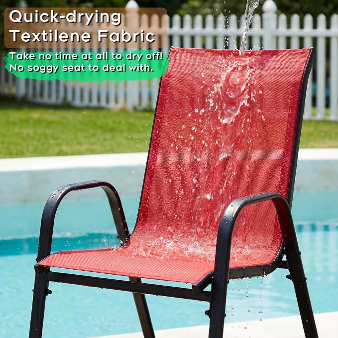 Outdoor Patio Chairs Set of 6 Stackable Dining Chairs All-Weather Textilene - Image 4