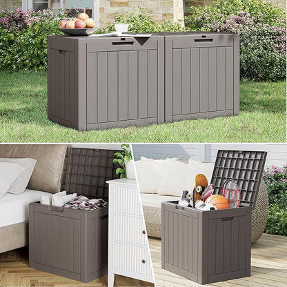 KAMABOKO 32 Gallon Outdoor Storage Box 2 Pack All-Weather Deck Box for Patio Furniture, Package Deliveries, Garden Tools, Pool Supplies & Cushions, Grey