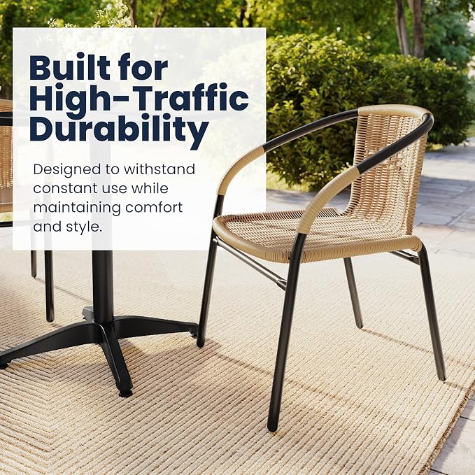 Flash Furniture Lila 2 Pack Beige Rattan Indoor-Outdoor Restaurant Stack Chair - Image 7
