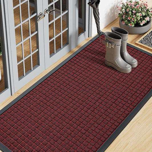 Smiry Front Door Mat Outside Entrance, Heavy Duty Natural Rubber Doormat, Non Slip, Trap Dirt and Moisture, Easy Clean, Low Profile Welcome Floor Mats for Indoor Outdoor Entry, 59x23 Inch, Red
