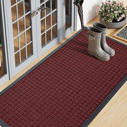 Smiry Front Door Mat Outside Entrance, Heavy Duty Natural Rubber Doormat, Non Slip, Trap Dirt and Moisture, Easy Clean, Low Profile Welcome Floor Mats for Indoor Outdoor Entry, 71x23 Inch, Red
