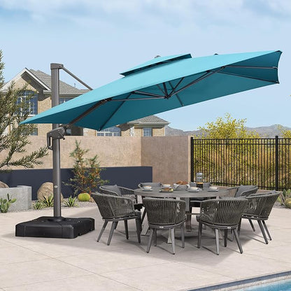 PURPLE LEAF Patio Umbrella for Patio 12' X 12' Double Top Turquoise Blue | by PURPLELEAF