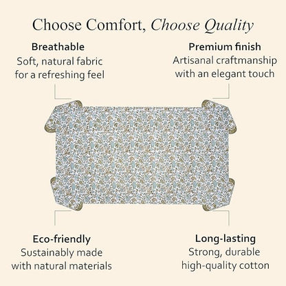 CPC Tablecloth 100% Cotton 60x90 Inch Indian Block Print Rectangle Table Cover, Washable Table Cloth for Weddings, Spring/Summer, Barbeque - Harvest Bloom