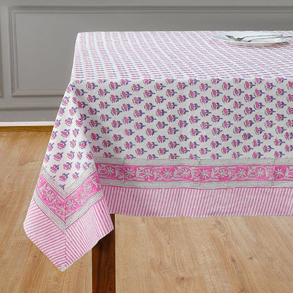 CPC Tablecloth 100% Cotton 72x190 Inch Indian Block Print Rectangle Table Cover, Pink Table Cloth for Weddings, Spring/Summer, Barbeque - Pink Sapphire