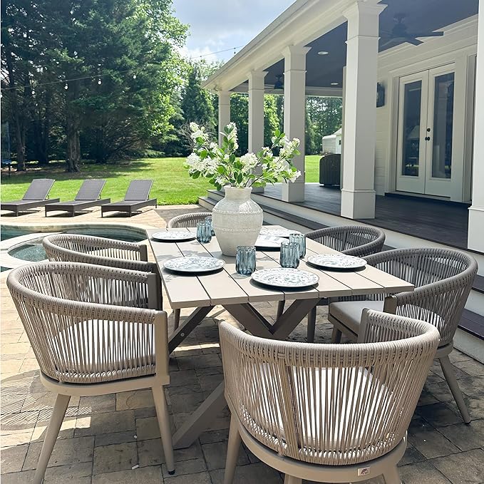 PURPLE LEAF Patio Dining Set for 18 All-Weather Wicker Aluminium 20 Piece Outdoor Table and Chairs Set Included Cushions for Backyard Indoor Decor Kitchen Modern Outdoor Furniture Set Champagne
