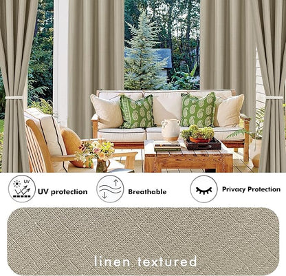 Linen Outdoor Curtains for Patio Waterproof 4 Pcs 110x84 In Taupe | Light - Image 3