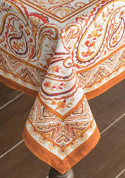 Maison d' Hermine Table Cloth Rectangle Table 100% Cotton 70 x 108 Inches Fall Tablecloth Reusable Everyday Use for Thanksgiving Christmas Decorations Dining Farmhouse Party (Palatial Paisley)