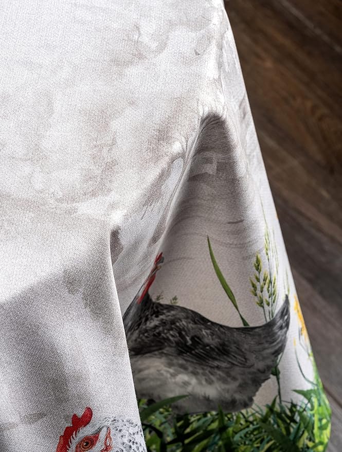 Maison d' Hermine Table Cloth Round Table 100% Cotton 63 Inches Tablecloth Reusable Decorative Everyday Use for Dining Room, Farmhouse, Home, Party, Festive & Wedding Spring Summer - Basse Cour