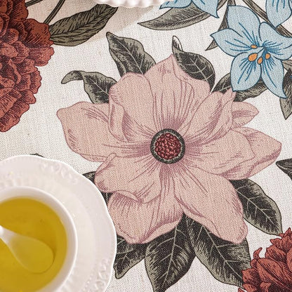 French Linen Tablecloth for Rectangle Table,Red and Blue Floral Durable Extra Long Tablecloths,Decor Table Cover for Kitchen,Dining,Thanksgiving,Farmhouse,63" × 110"-Burgundyred