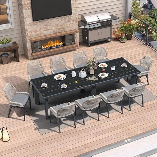 PURPLE LEAF 11 Pieces Patio Dining Set Aluminum Rectangular Table and Wicker Chairs with Cushions for Kitchen Porch Garden Modern Outdoor Furniture Sets, Dark Grey