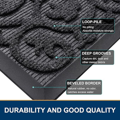 Smiry Welcome Door Mat Outside Entrance, Heavy Duty Trap Dirt and Moisture Easy Clean Low Profile Patio Porch Indoor Outdoor Front Doormat for Entry, 29.5x17 Inch, Grey