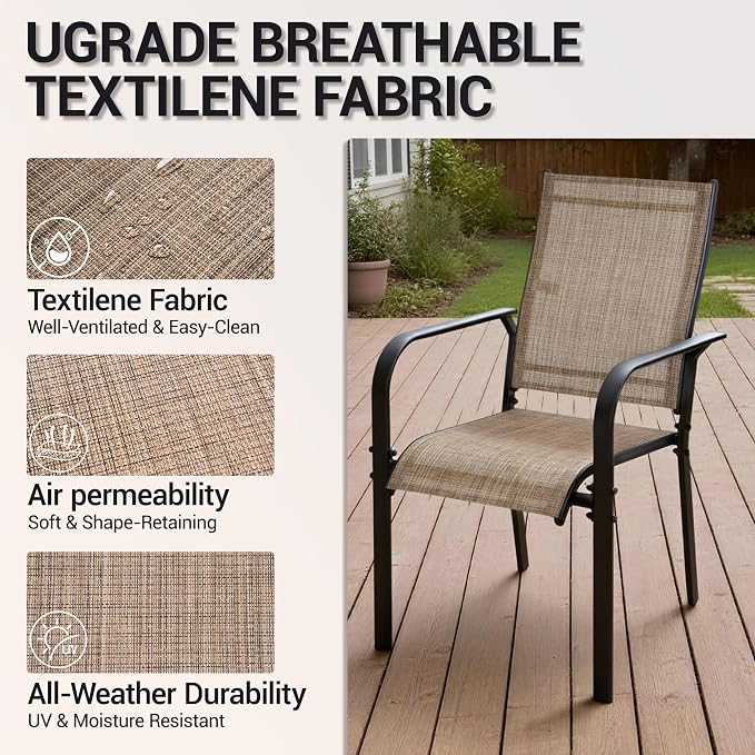 Patio Chairs Set of 4, Stackable Outdoor Dining Chairs, All Weather Breathable - Image 6