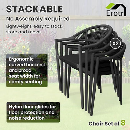 8 Pcs Stackable Patio Dining Chairs, Aluminum Rattan Outdoor Dining Chair - Image 5