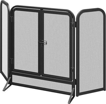 Mr IRONSTONE 3 Panel Fireplace Screen 51.5" W x 32.5" H Modern Foldable with Wrought Metal Decorative Mesh, Heavy Duty Fire Spark Guard Cover for Home Decor Indoor, Black