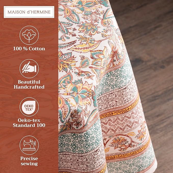 Maison d' Hermine Table Cloth Round Table 100% Cotton 69 Inches Fall Tablecloth Reusable Everyday Use for Thanksgiving Christmas Decorations Dining Farmhouse Party (Nila)