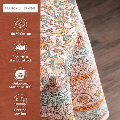 Maison d' Hermine Table Cloth Round Table 100% Cotton 69 Inches Fall Tablecloth Reusable Everyday Use for Thanksgiving Christmas Decorations Dining Farmhouse Party (Nila)