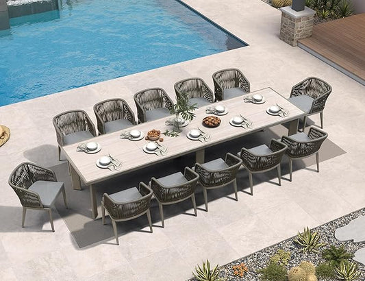 PURPLE LEAF 13 Pieces Outdoor Dining Set Patio Table and Chairs Set Aluminum Rattan Wicker Patio Furniture Set for Lawn Porch Deck Grey