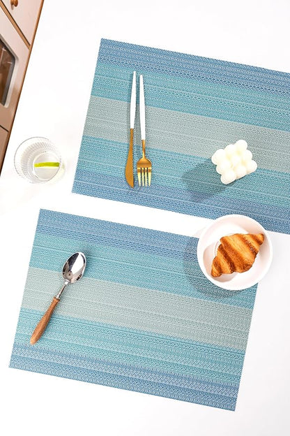 LEXMORE Placemats Set of 6 Vinyl/Plastic Woven Place Mats for Kitchen Table Indoor/Outdoor Washable Placemat Wipeable Dining Table Mats(Ocean Geode)