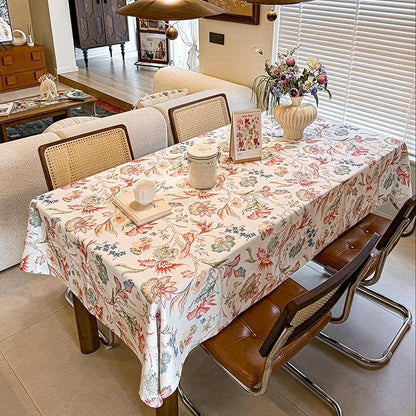 Rectangle Outdoor Tablecloth Linen Textured Washable Waterproof Table Cloth, Floral Decorative Table Cover for Dining, Farmhouse, Wedding, Party, Easter - 60 x 108 Inch, Flowers and Birds