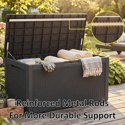 PatioZen 150 Gallon Resin Deck Box, Lockable Patio Outdoor Storage Box - Image 8