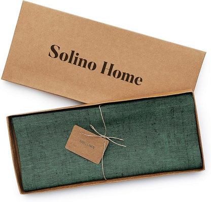 Solino Home Linen Table Runner 132 Inches Long - Athena, 100% Pure Linen Forest Green 14 x 132 Inch Table Runner for Dining, Winter, Easter, St Patricks Day