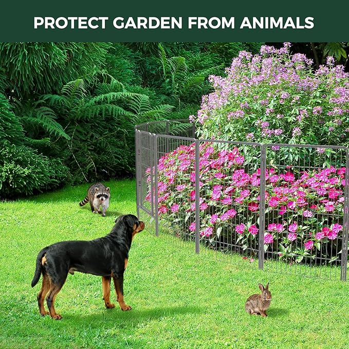 FXW Garden Fence Outdoor for The Yard – 45in(H) x 36.4ft(L) Heavy Duty Metal Animal Barrier for Dog and Rabbit, Decorative Dog Fence, 16 Panels, Silver