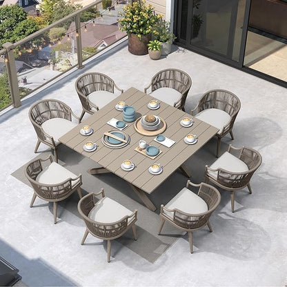 PURPLE LEAF 9 Pieces Outdoor Dining Set All Weather Wicker Patio Dining Set with Square Aluminum Table and Modern Armrest Dining Chairs for Garden Deck Backyard Kitchen, Champagne