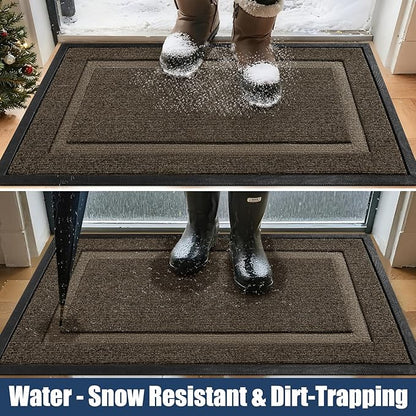 Large Front Door Mat Outside Entrance Indoor Doormat, 47" x 30" Outdoor Mats For Patio Waterproof, Outdoor Door Mats For Outside Entry, Indoor Rugs for Entryway, Sturdy Natural Rubber Entry Mat, Begie