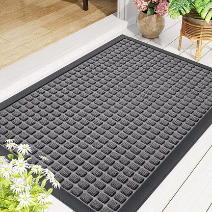 Smiry Front Door Mat Outside Entrance, Heavy Duty Natural Rubber Doormat, Non Slip, Trap Dirt and Moisture, Easy Clean, Low Profile Welcome Floor Mats for Indoor Outdoor Entry, 59x34 Inch, Mix Grey