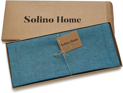 Solino Home Linen Table Runner 72 Inches Long - Athena, 100% Pure Linen Chambray Teal Dining Table Runner 14 x 72 Inch for Spring, Easter, St Patricks Day - Handcrafted and Machine Washable