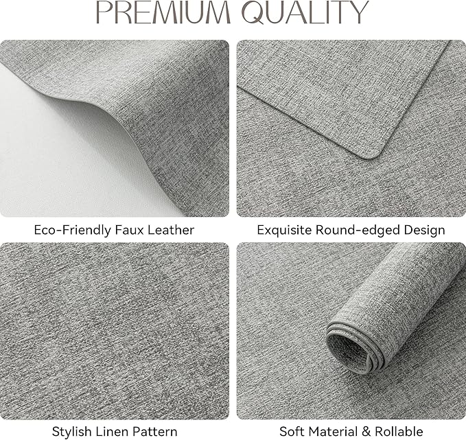 Romanstile Vinyl Placemats Set of 8-12 X 17 Inch - Heat Resistant Place Mats 100% Waterproof Oilproof Wipeable Reversible Faux Leather Table Mats for Kitchen, Dining, Party, Outdoor, Light Grey