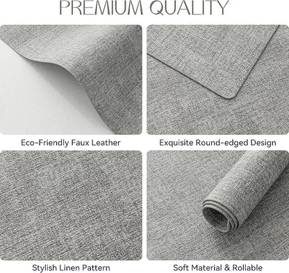 Romanstile Vinyl Placemats Set of 8-12 X 17 Inch - Heat Resistant Place Mats 100% Waterproof Oilproof Wipeable Reversible Faux Leather Table Mats for Kitchen, Dining, Party, Outdoor, Light Grey