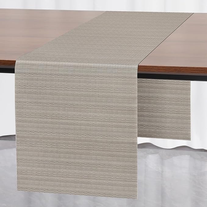 Myir JUN Table Runner, Vinyl Table Runner Indoor 72 Inch Long Arbitrarily Cropped Runner for Table Heatproof for Home Party (Golden Silver, 15 x 72 inch)