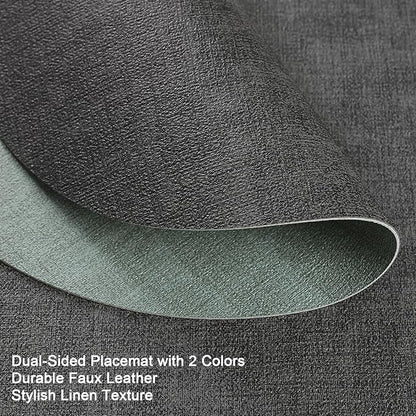 Myir JUN Round Placemats Dual Sided, Faux Leather Place Mats Set of 4 Indoor for Dining Table Outdoor Non-Slip Washable Table Mats (Set of 4, Gray Sage Green)