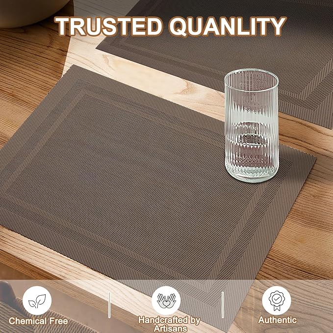 BETEAM Placemats Set of 12, Woven Vinyl Placemat for Dining Table Washable Wipeable Kitchen Place Mats Durable Indoor Outdoor Table Mats