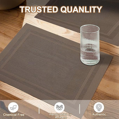 BETEAM Placemats Set of 12, Woven Vinyl Placemat for Dining Table Washable Wipeable Kitchen Place Mats Durable Indoor Outdoor Table Mats