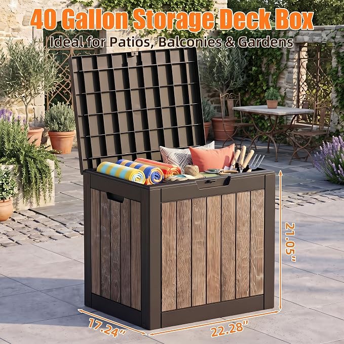 40 Gallon Outdoor Deck Box, Lockable Waterproof Resin Storage Container - Image 2