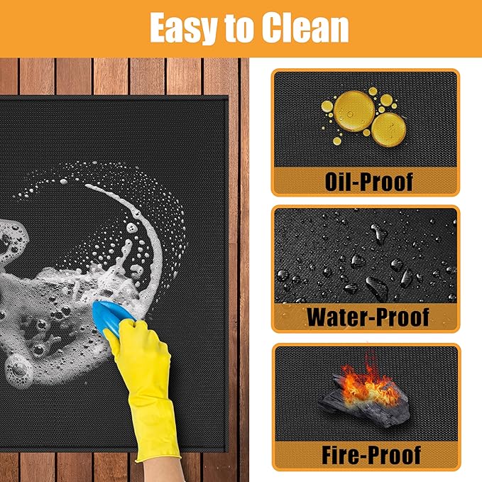 24x42in Heat Resistant Grill Mats for Outdoor Grill to Protect Your Prep Table and Outdoor Grill Table - Fire Proof & Water Proof & Oil Proof BBQ Mat - Black (1mm)