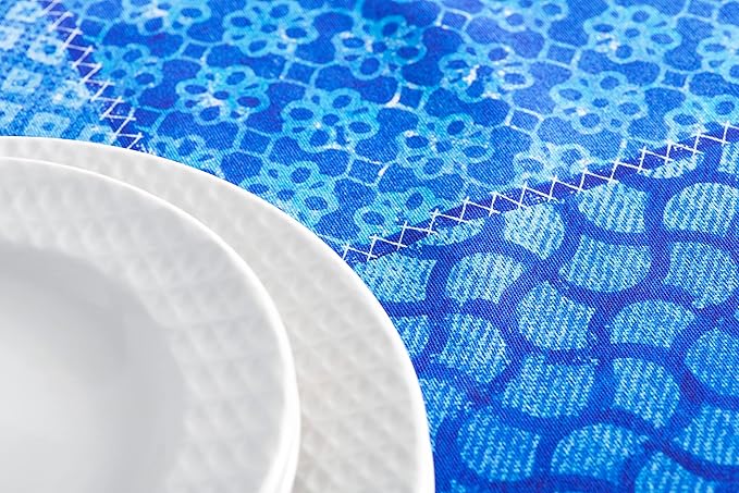 Maison d' Hermine Table Cloth Rectangle Table 100% Cotton 60 x 108 Inches Tablecloth Reusable Decorative for Dining Room, Farmhouse, Home, Party, Festive & Wedding Spring Summer - Indigo Love