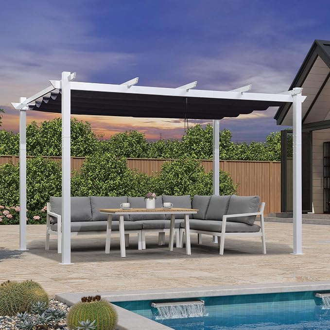 PURPLE LEAF Pergola 10' x 13' Outdoor White Retractable Canopy, Powder coat - Image 3