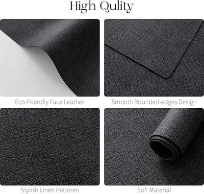MOSAYT Placemats Set of 4, Heat Resistant Vinyl Place Mats with Coasters, 100% Waterproof Wipeable Washable Faux Leather Table Mats for Kitchen Dining Party Indoor Outdoor, 12" x 17", Black