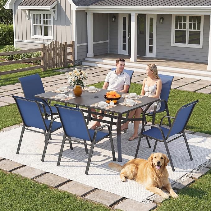 Outdoor Patio Chairs Set of 6 Stackable Dining Chairs All-Weather Textilene - Image 3