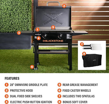 Blackstone 2450AZ 28" Omnivore Griddle Bundle with Soft Cover and Two Spatulas