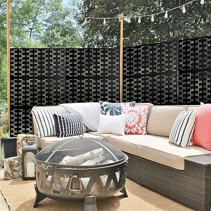 Casaphoria 72" H x 47" W Metal Outdoor Privacy Screen, Freestanding Decorative Divider for Patio, Deck, Balcony, and Garden with Stable Base, Black Brick