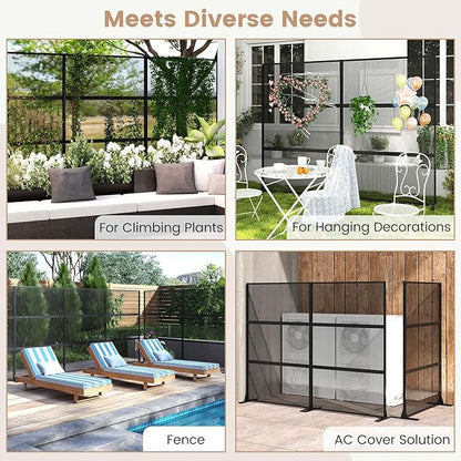 Giantex Metal Privacy Screen 72''H x 48''W, Powder-Coated Decorative Outdoor Fence Panel, Wall Divider for Room Separation, Freestanding Patio Divider with H-Shaped Base for Yard (Mesh Pattern)