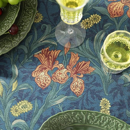patdrea Designer Dark Blue Linen Square Tablecloth,Vintage French Rustic Floral Pattern Tablecloths,Decorative Table Cover Cloth for Kitchen,Dining,Tea Party,Home,Christmas,67"*67"