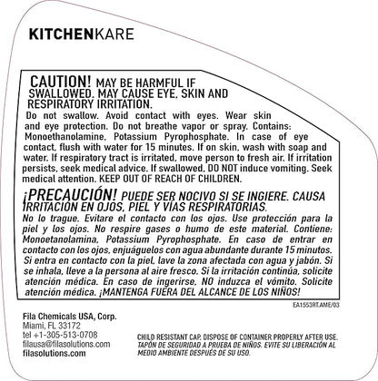 FILA Surface Care Solutions, KITCHENKARE, Heavy Duty Degreaser Cleaner for Kitchen, Grill, Oven, Fireplace; BBQ Cleaner Spray, Desengrasante de Cocina, Degreasing Detergent Bike Chain, 24OZ