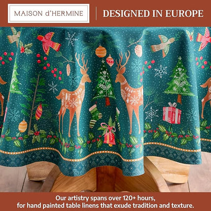 Maison d' Hermine Table Cloth Round Table 100% Cotton 69 Inches Fall Tablecloth Reusable Everyday Use for Thanksgiving Christmas Decorations Dining Farmhouse Party (Hygge Christmas)